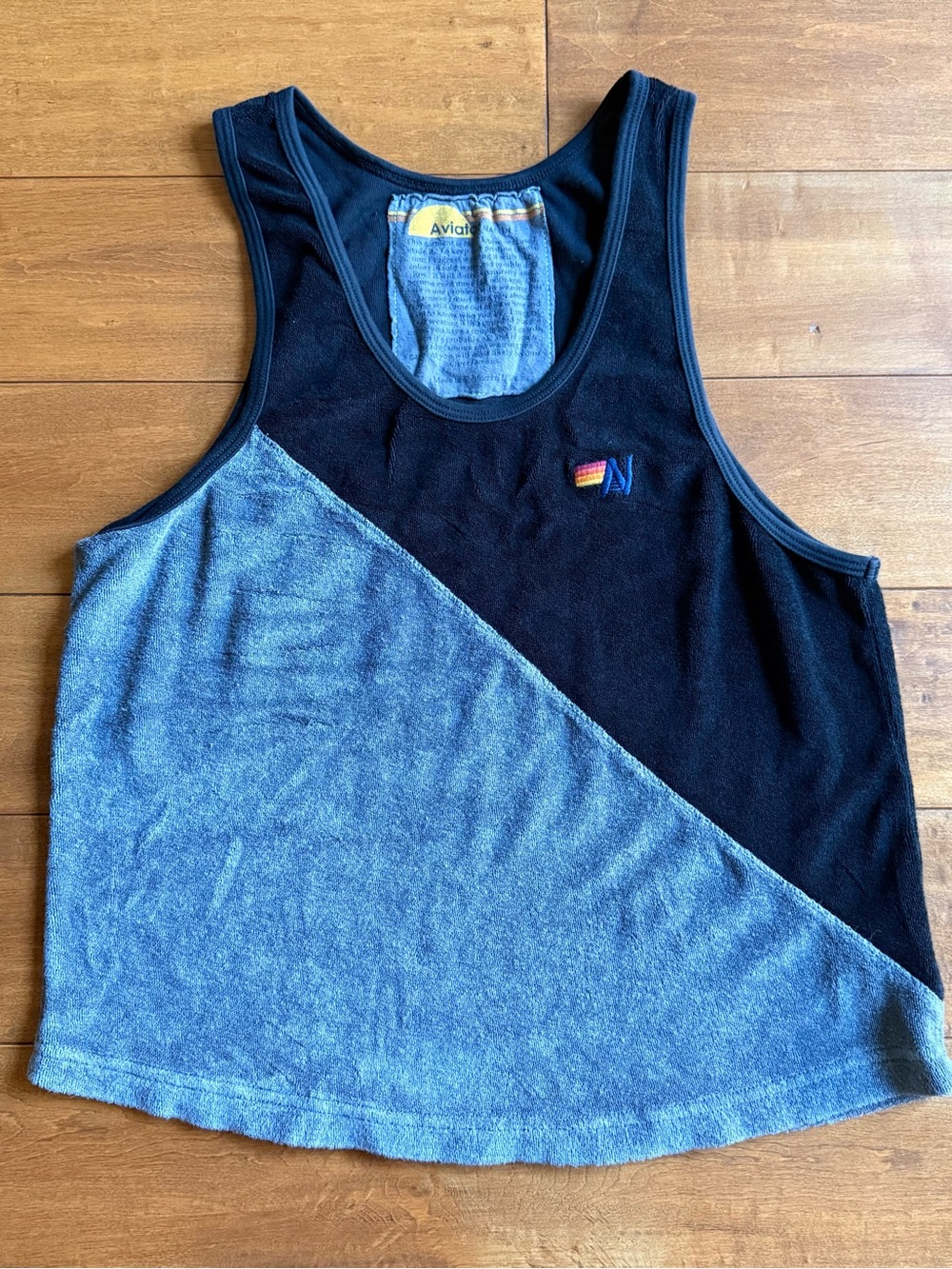 Aviator Nation Black Gray Two Tone Colorblock Terry Cloth Tank Top - L